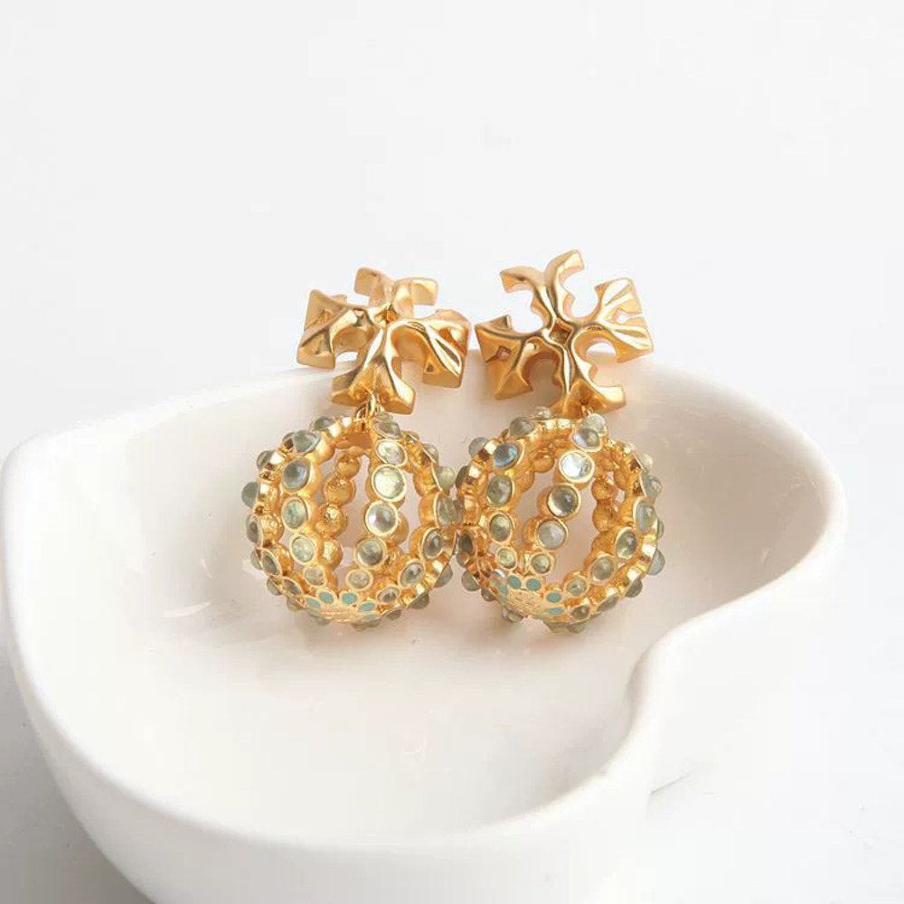 Tory Burch Vintage Hollow Full Diamond Ball Stud Earrings